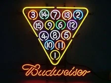 Billiards Balls Pool Game Beer 24"x20" Neon Sign Lamp Light Real Glass Decor