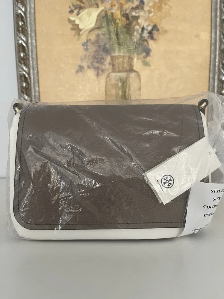 Nuevo con etiquetas Bolso Bandolera Tory Burch Thea Cuero Solapa En Garza Gris Con 2 Correas Foto 3 de 4