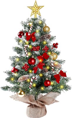23.6   Mini Snow Frosted Christmas Tree Lighted Artificial Xmas Holiday Décor