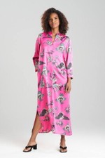 NWT N NATORI IMPERIAL DRAGON Zip Satin CAFTAN Maxi-length Side pockets New sz S