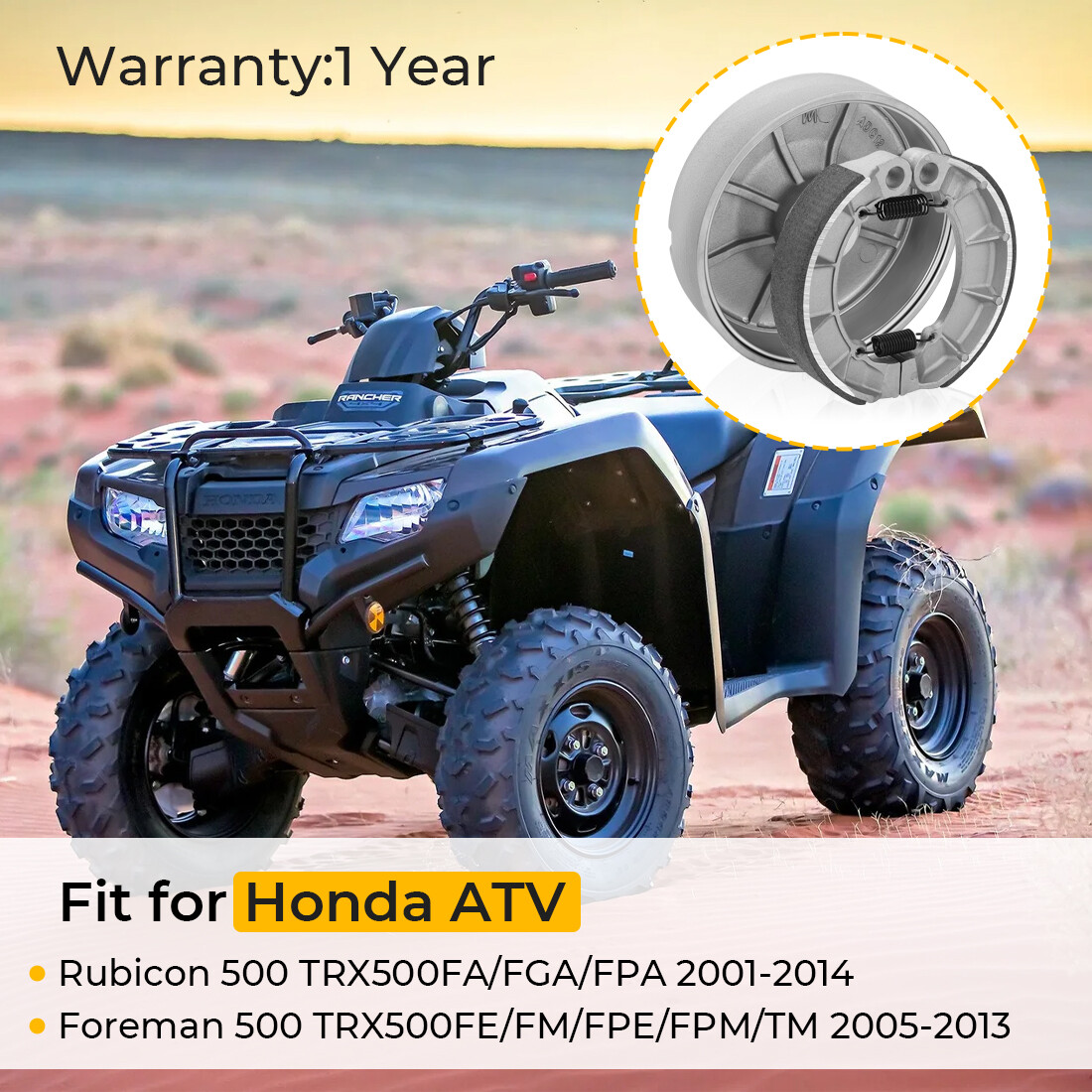 Rear Brake Drum Hub & Shoes for Honda Foreman 500 TRX500FE/FM/FPE/FPM/TM 2005-13