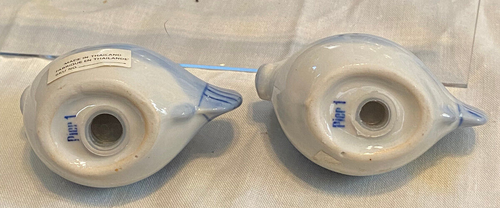 Pier 1 Blue & White Puffer Fish Salt & Pepper Ceramic Shakers Set 2" Tall - Picture 5 of 6