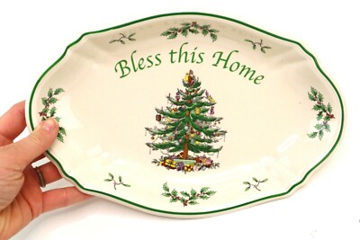 Spode China Christmas Tree 11'' Serving Dish Bless This Home Design #S3324-A8
