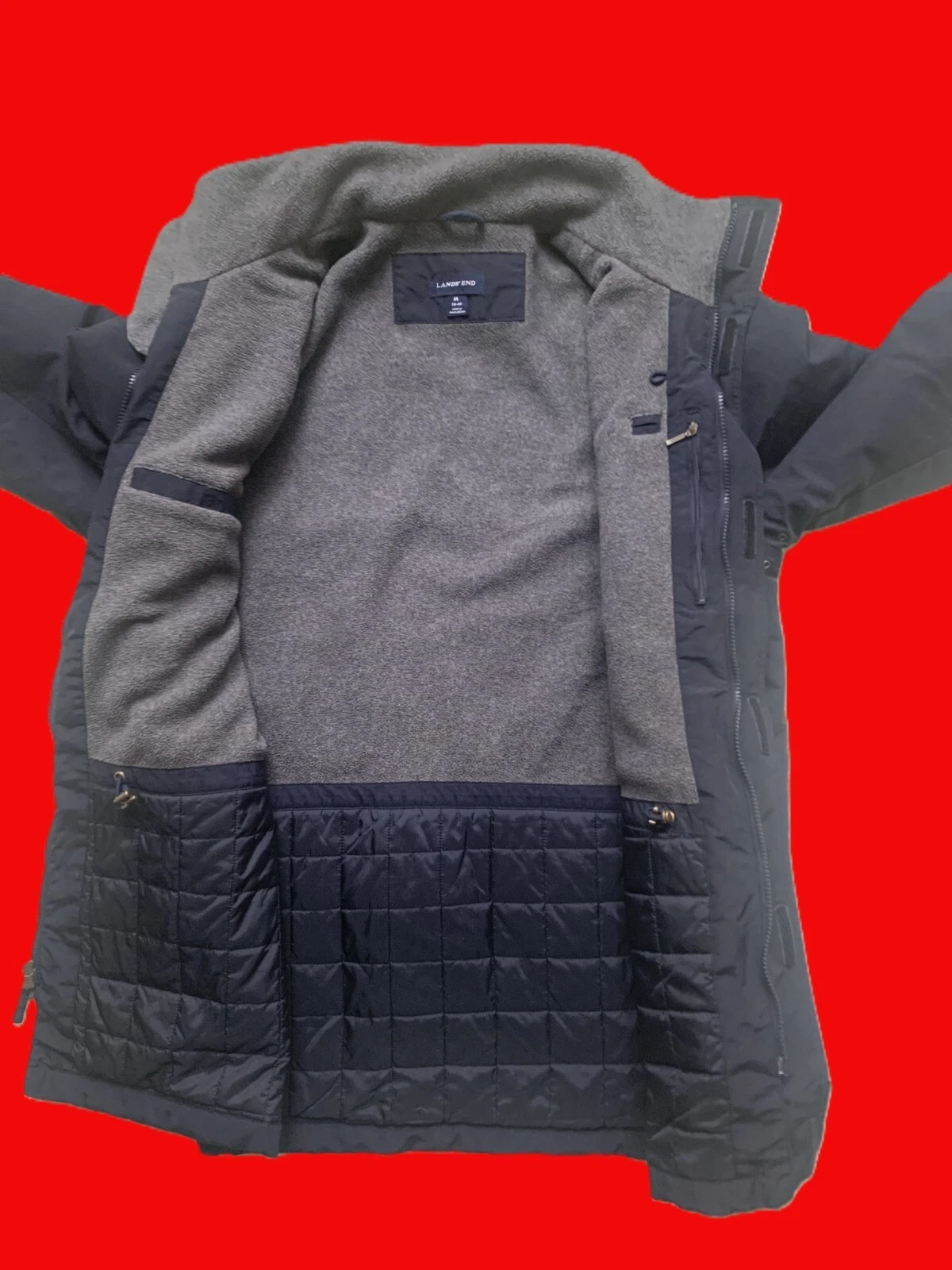 Land's End Waterproof Fleece Insulated Parka Coat Navy Blue Size Medium M 38 40