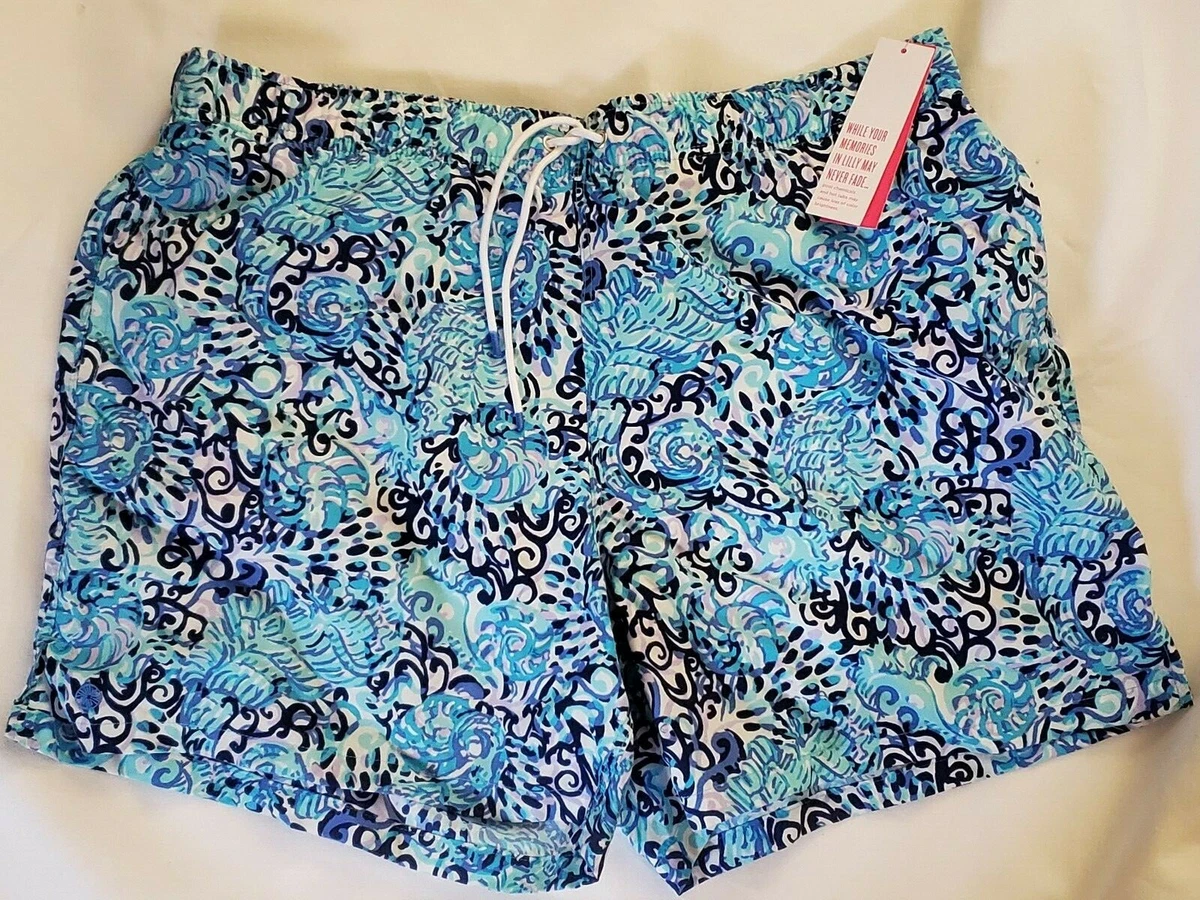 NEW LILLY PULITZER LIGHT AQUA SPRITZ MENS CAPRI SWIM TRUNK SIZE