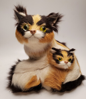 Orange, Black, And White Furry Cat Kitten Figurine Rabbit Fur