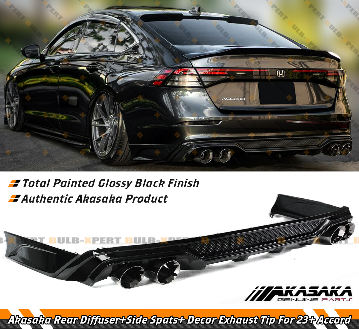 FOR 2023-26 ACCORD AKASAKA FULL BLACK REAR DIFFUSER + CORNER SPAT