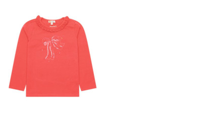 Steiff year of teddy bear long sleeve shirt with ruffle + sequins, raspberry size 104