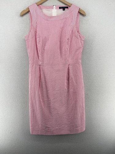 BROOKS BROTHERS Dress 6 S Striped Seersucker Sheath Sleeveless Tankdress Pink