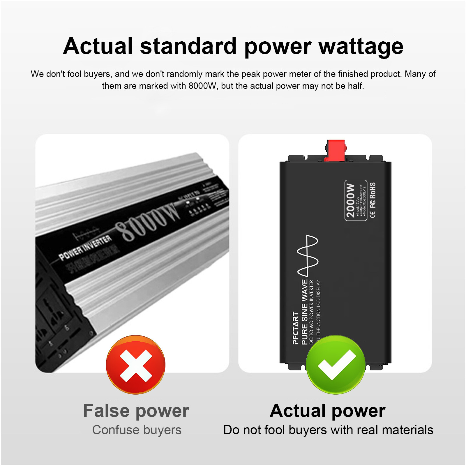 1000W 2000W 3000W Watt Inverter Pure Sine Wave DC 12V to 110V AC Power