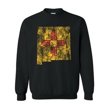 New Mexico Distressed State Flag Outline USA Crewneck Sweatshirt - Black