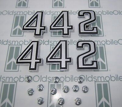 with Hardware Pair 1969-1973 Olds Cutlass "442" Front Fender Emblem Sets