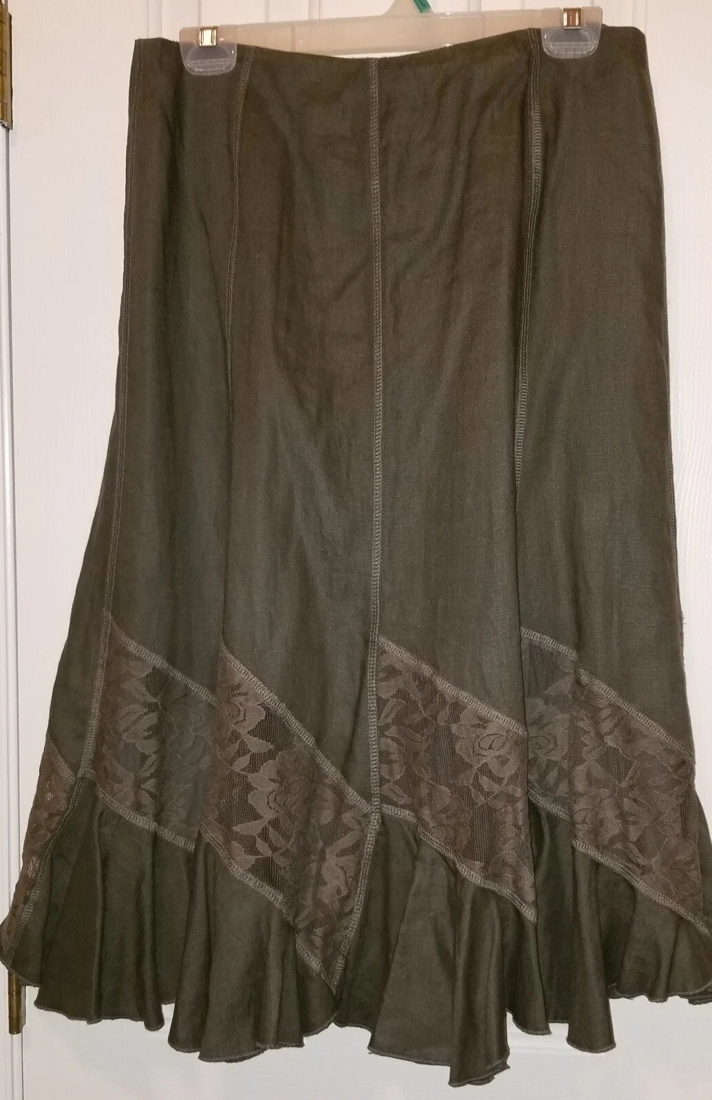Nine West Linen Skirt, Womens, Lace, Side Zip, Lined, A-line, Flare Bottom