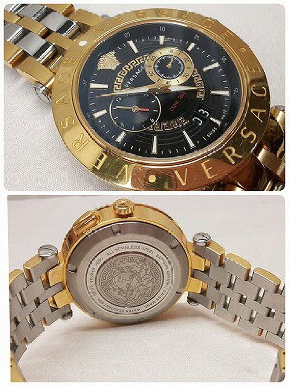 VERSACE Men's Watch V Race Dual Time 46mm Black/Gold/Silver VEBV00519