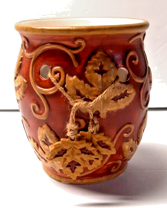 Autumn Leaves Brown Ceramic Wax Warmer Burner Embossed Vintage-image