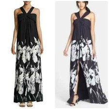 Halston Heritage Iris Print Crepe Halter Split Front Maxi Dress Size 0