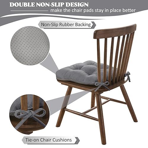 Chair Cushions for Dining Chairs Set of 6 - Chenille 6 Count (Pack of 1) Grey - Picture 4 of 8
