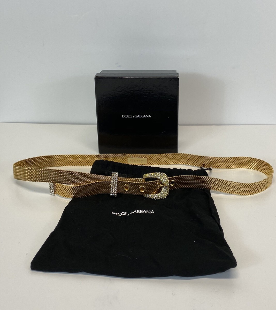 Dolce & Gabbana Gold Leather DG Crystal Buckle Cintura Belt Dolce & Gabbana Vintage Belt – Shop Now at ICETIME LUXE main image 2