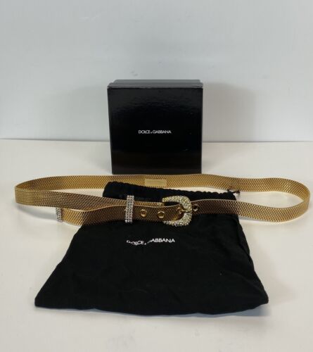 Rare Vtg Dolce & Gabbana Gold Crystal Buckle Belt - image 1