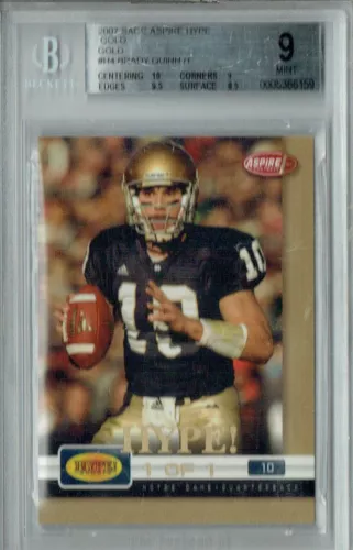 BGS 9 Mint Brady Quinn 2007 Sage Aspire Hype #H4 Rookie Card Gold Gold 1/1