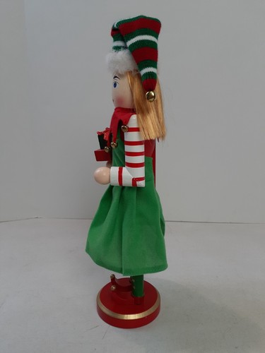 Girl Elf Christmas Wooden Nutcracker 14.5" Holiday Elf Holding Gifts Nantucket - Picture 4 of 8
