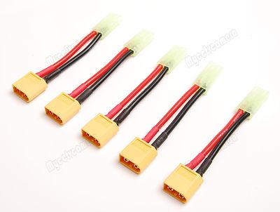 Lot (5) Male XT60 XT-60 to Mini-Tamiya Female Adapter Converter 14AWG Wire fr RC