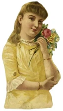 Cutout Woman Girl Day Dreaming Yellow Dress Flowers Scrap Victorian Card