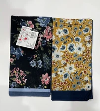 2 Pack Of Floral Bandanas 100% Cotton Yellow Blue & Black Green Combos 22 X22 In