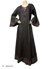 Black Caftan Multi Color Embroidered Maxi Dress Embellished Jewel Appliqu  Neck