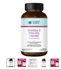 Vitamin World Omega-3 Fish Oil 1360MG Triple Strength 180soft gels Exp. 10/25