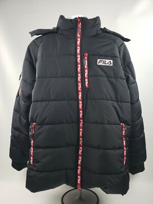 Fila Parker Puffer Hooded Black Red Jacket Large NEW Tags