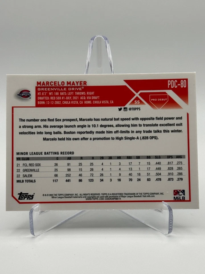 2023 Topps Pro Debut Chrome #PDC-80 MARCELO MAYER - Image 2 of 2