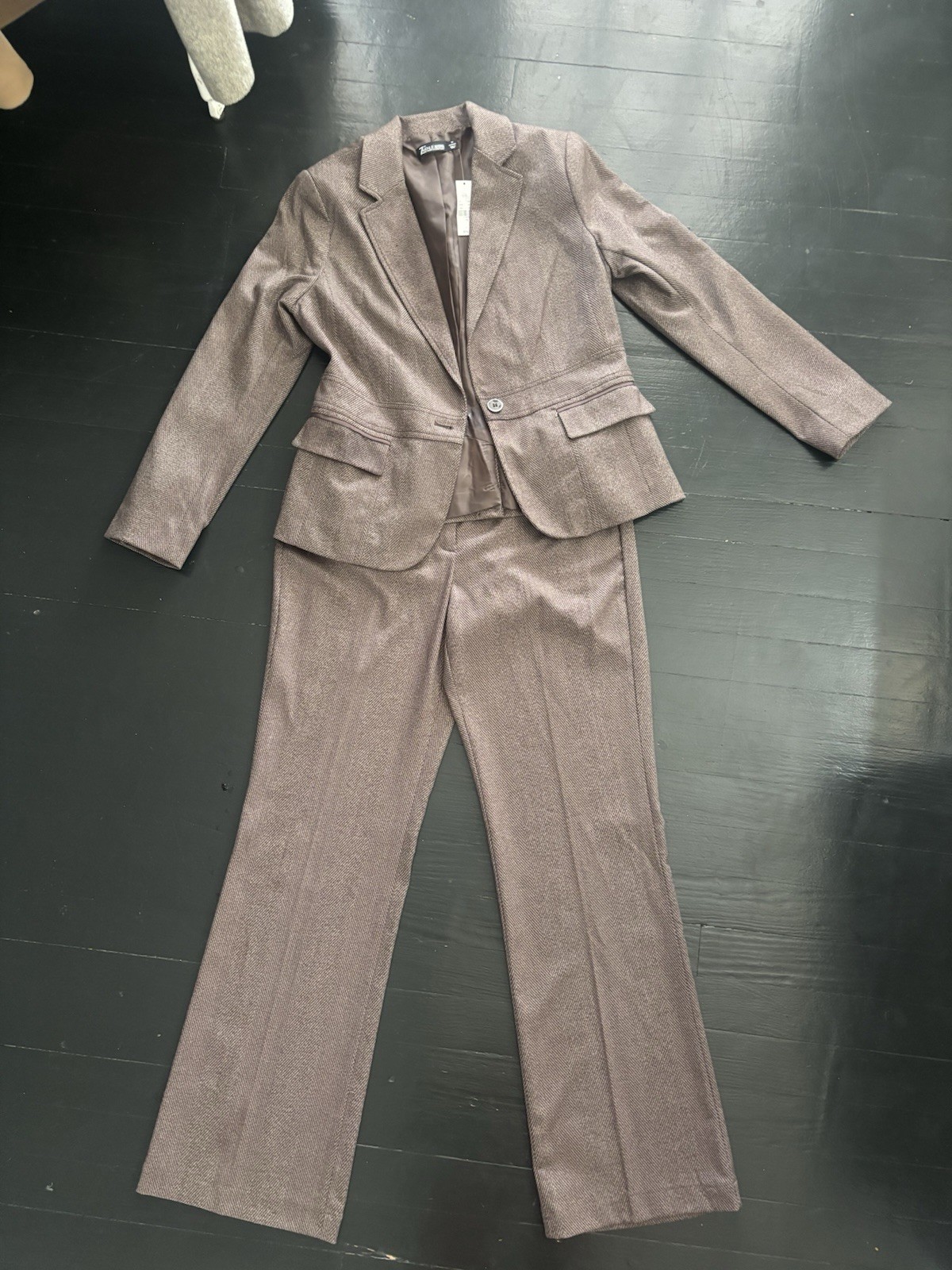 NWT Brand New Ny&co Size 10 Women Two Piece Suit Bootcut Brown Jacket Pants
