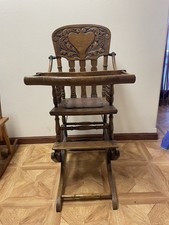Antique Wooden Convertible High Chair and Stroller Circa Early 1900s