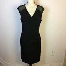 Calvin Klein Sheath Wrap Dress Size M Womans Black Sheer Cap Sleeve Stretch Knit