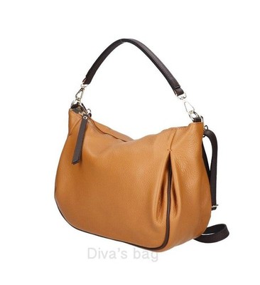 ITALIAN TRENDY PEBBLED LEATHER HANDBAG BAG PURSE - CONTRAST TRIM - MADE IN ITALY
