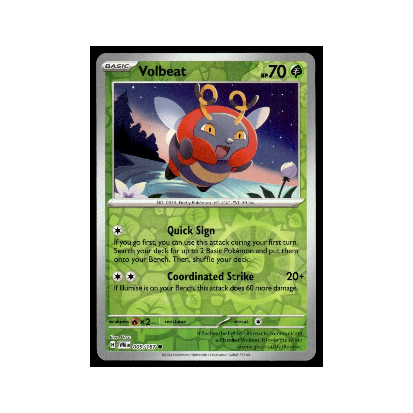 Volbeat 2024 Scarlet Violet Twilight Masquerade #9 Common Pokemon Card NM