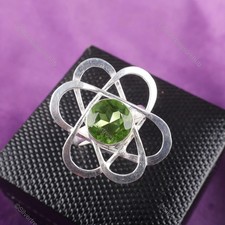 Round Peridot Gemstone Handmade Band Daughter Trendy August Ring Sterling Silver