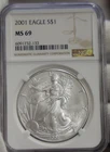2001 US Silver Eagle $1 NGC MS69