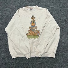 B-Wear Sweatshirt Mens XL Cream Thanksgiving Scarecrow Pumpkin Graphic USA Made