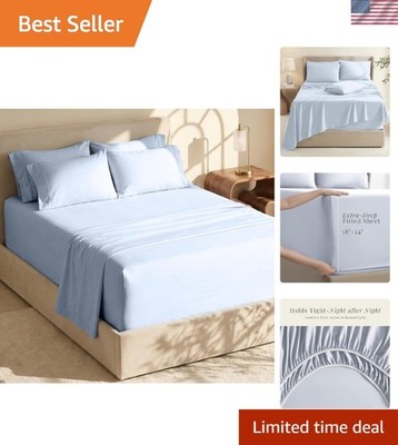 Luxury 6-Piece Queen Microfiber Bed Linen Set - Ice Blue - Extra Deep Pocket