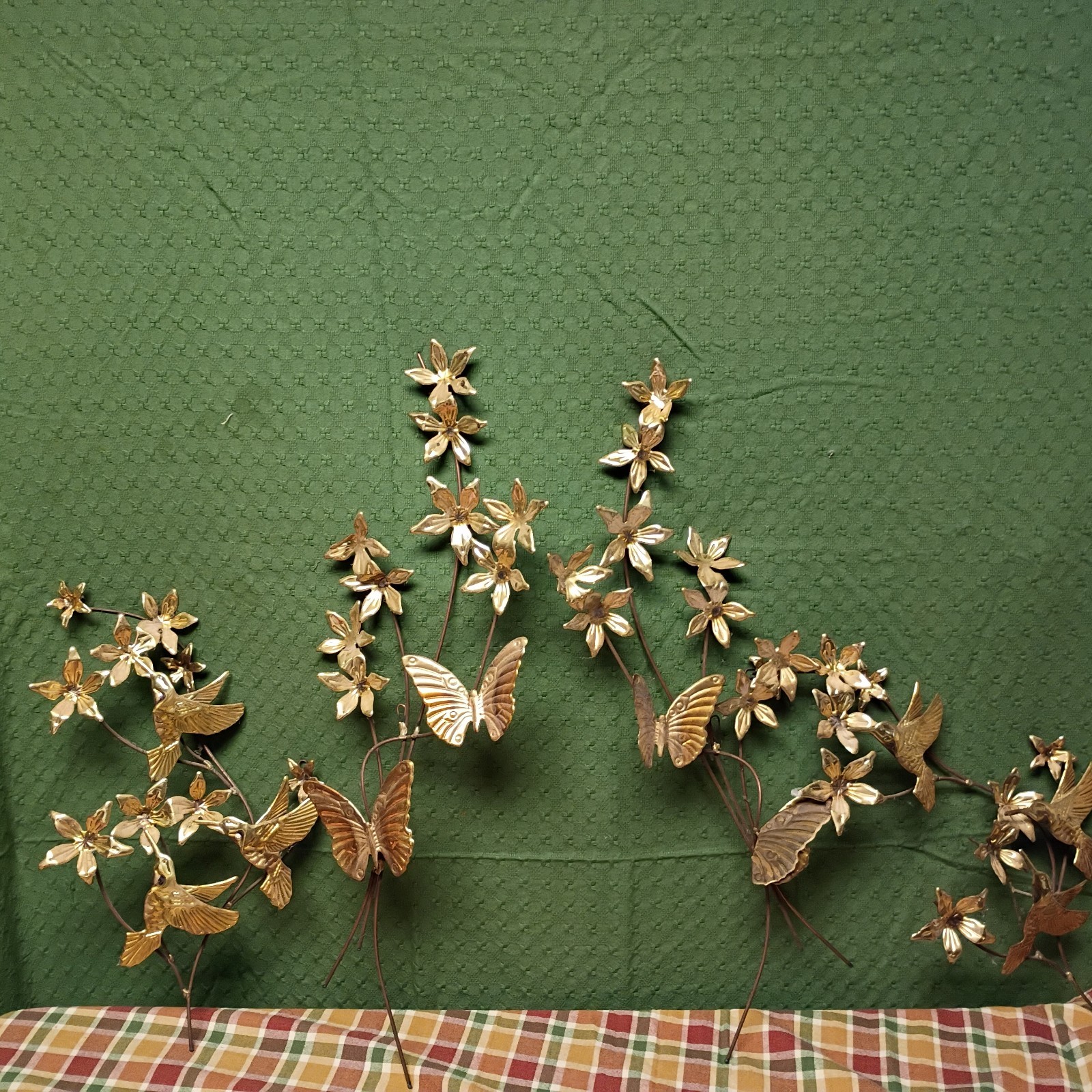 Vintage 1960s Brass Branches Birds Leaves Butterflies Homco 4 Pcs