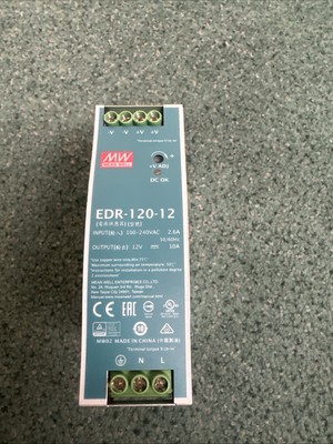 MEAN WELL EDR-120-12 POWER SUPPLY, AC-DC, 12V,10A, 100-264V In, Enclosed, DIN Ra
