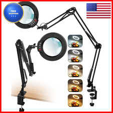 Krstlv 10X Magnifying Glass Light And Clamp Ultra Long 3 Section Swing Arm Led