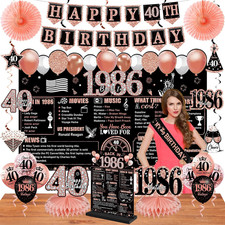 40Th Birthday Decorations for Women, Black Rose Gold 25Pcs
