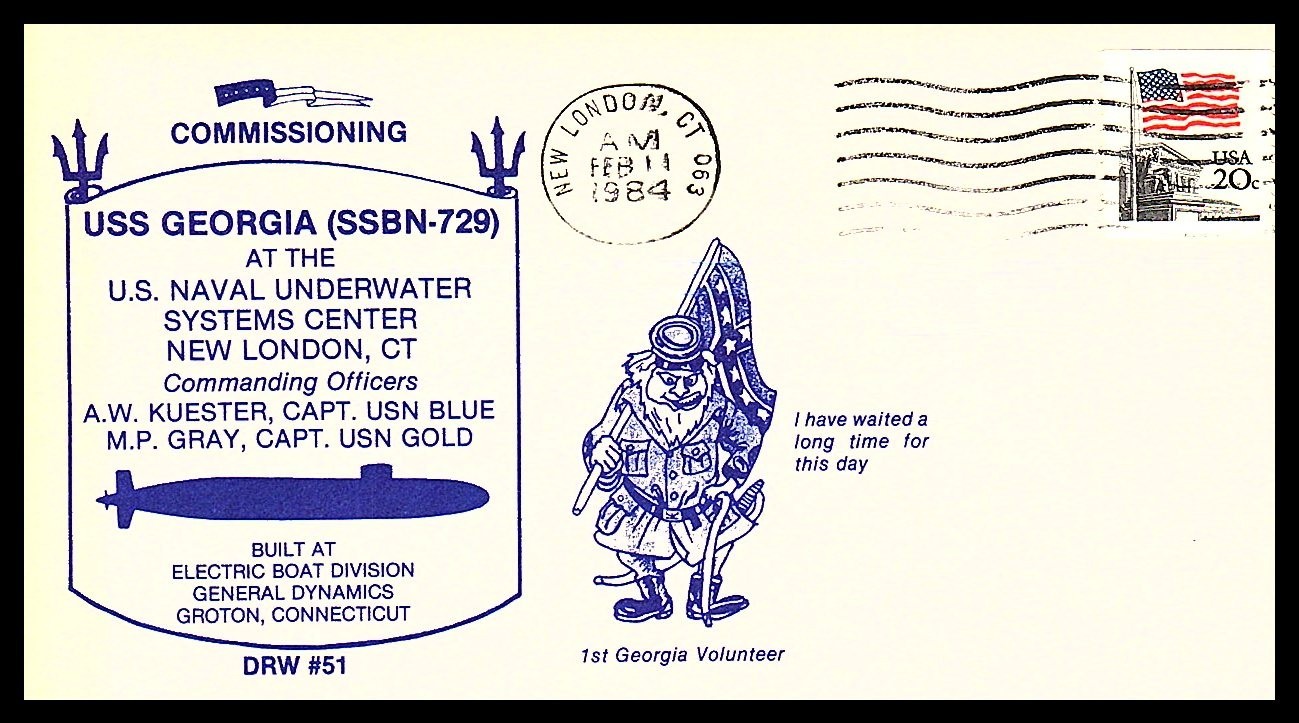 USS GEORGIA SSBN-729 COMMISSIONING FEB 14 1984 NEW LONDON CT NAVAL CACHET BX2