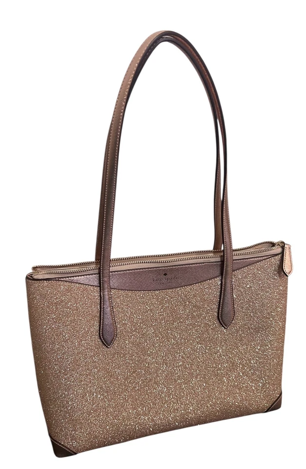 Kate Spade New York Joeley Sparkle Glitter Tote Rose Gold Purse Bag - Image 2 of 4