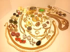Vtg 50 Pc Golden Estate Jewelry Lot Crown Trifari Mamselle BSK Listner Germany++