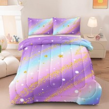 HICAND 3 Pcs Full Bedding Sets for Girls, Purple Glitter Full-3pcs, Purple-01