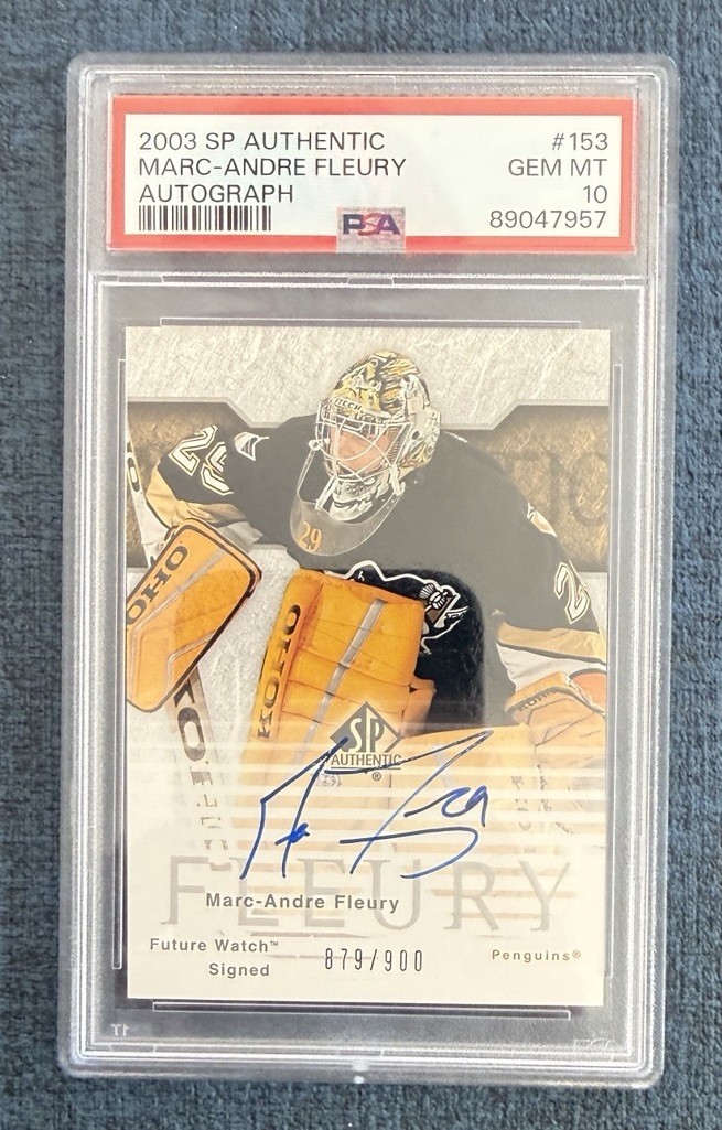 2003 SP Authentic Marc-Andre Fleury Future Watch Auto RC Rookie 879/900 PSA 10